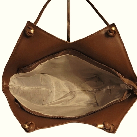 Beautiful & Chic Brown Vegan 2-way Med Size Shoulder Bag Tote w/Scarf NWT - Picture 5 of 9